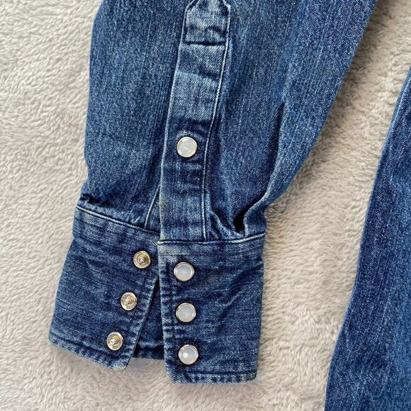 Vintage Carhartt Mens Denim Shirt Small Snap Pearl Blue Long Sleeve Western - Picture 10 of 16